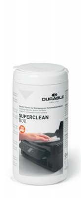 Tisztítókendő, műanyag felületre, 100 db, DURABLE "SUPERCLEAN BOX 100"