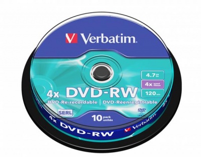 DVD-RW lemez, újraírható, 4,7GB, 4x, 10 db, hengeren, VERBATIM