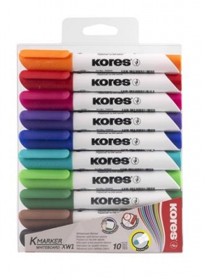 Tábla- és flipchart marker készlet, 3 mm, kúpos, KORES "K-Marker XW1", 10 különböző szín