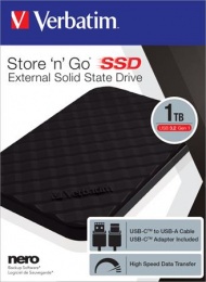 SSD (külső memória), 1TB, USB 3.2, VERBATIM "Storen Go", fekete